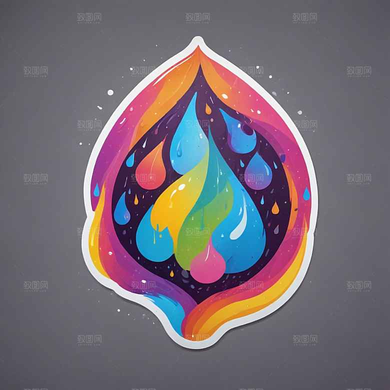 雨滴插画卡通风格贴纸