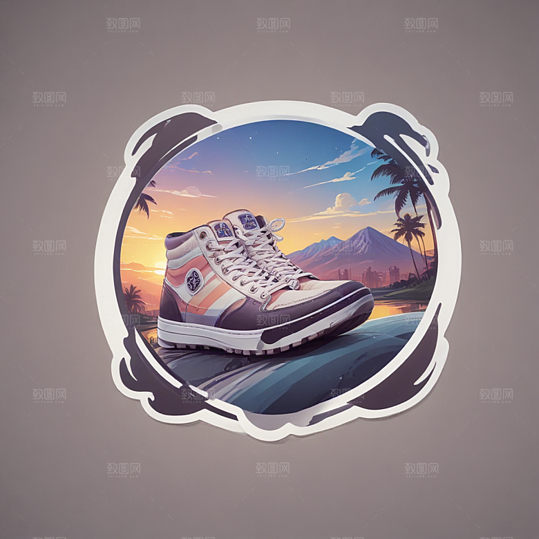 鞋带插画卡通风格贴纸