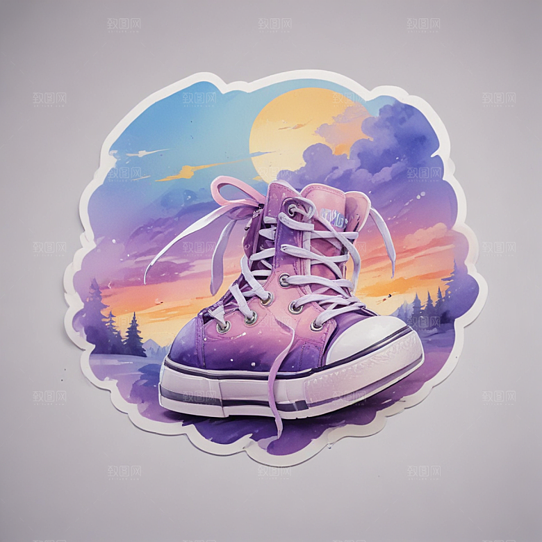 鞋带插画卡通风格贴纸