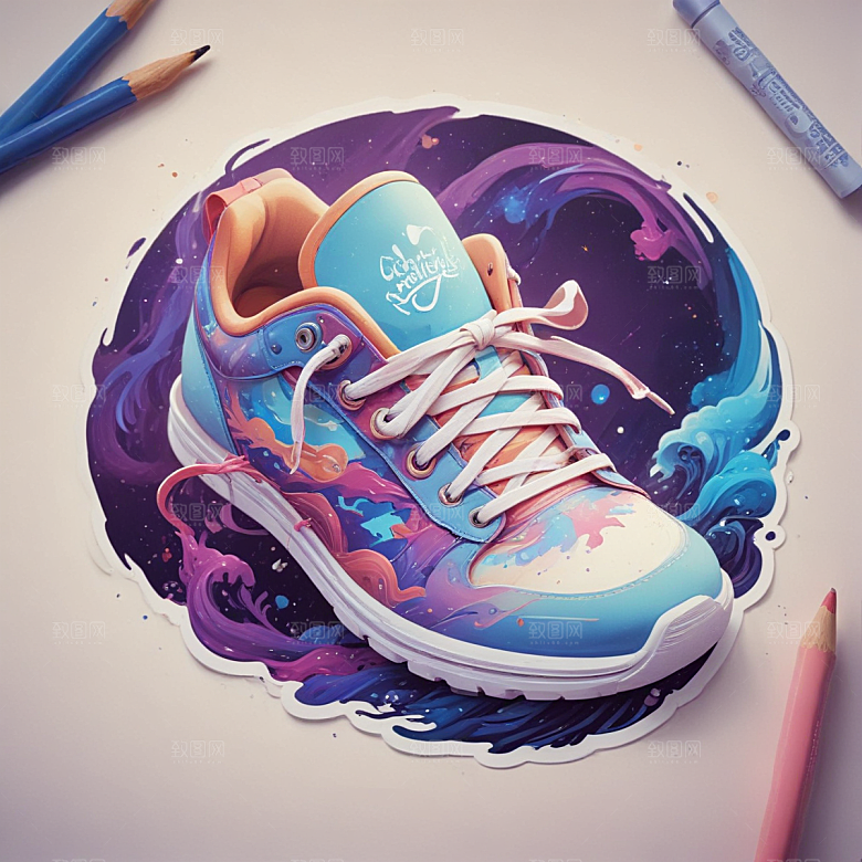 鞋带插画卡通风格贴纸