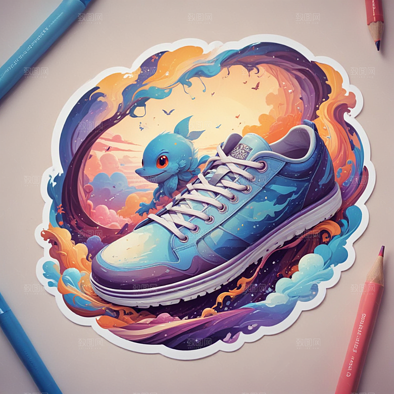 鞋带插画卡通风格贴纸
