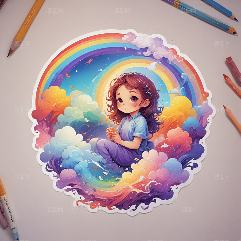 彩虹插画卡通风格贴纸