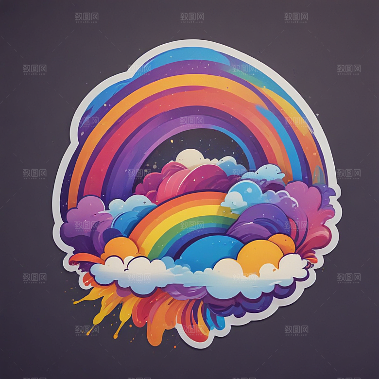彩虹插画卡通风格贴纸