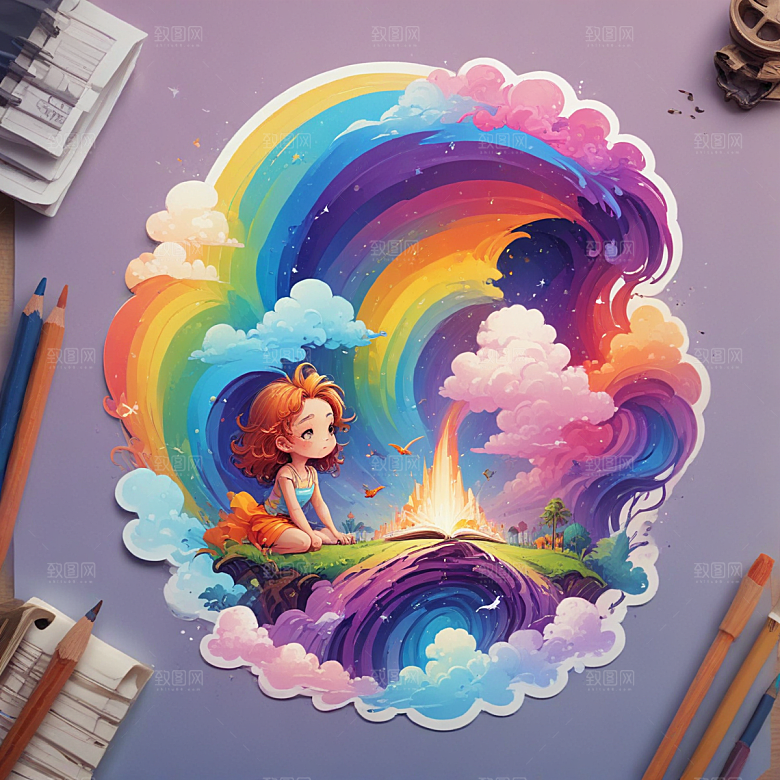 彩虹插画卡通风格贴纸