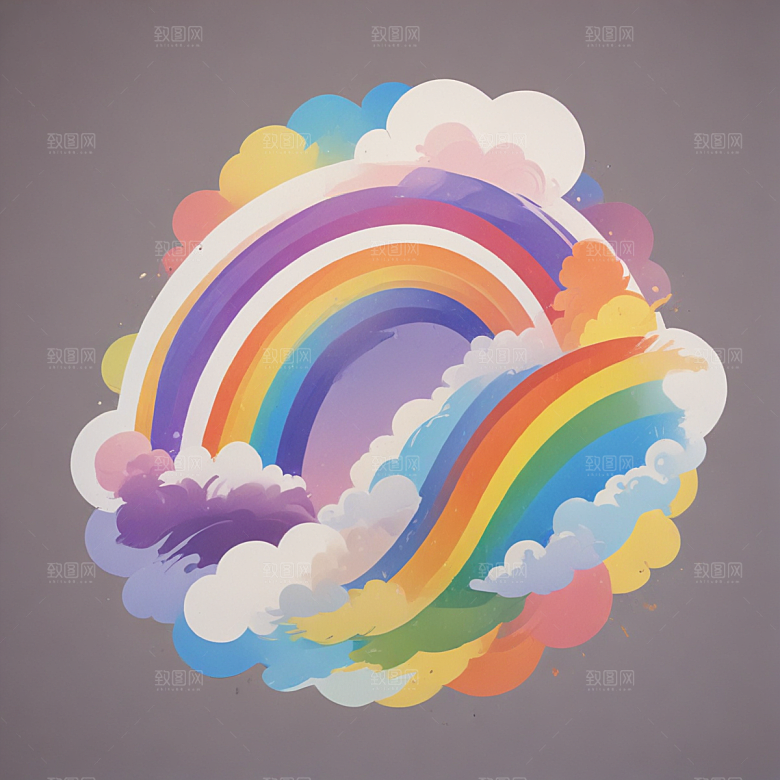 彩虹插画卡通风格贴纸