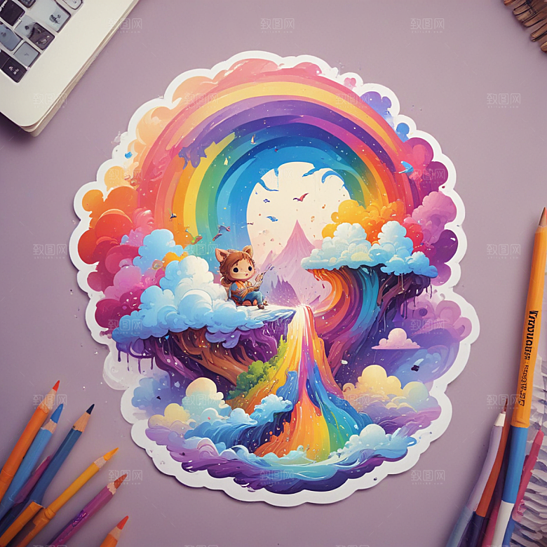 彩虹插画卡通风格贴纸