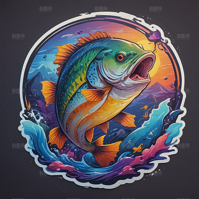钓鱼插画卡通风格贴纸