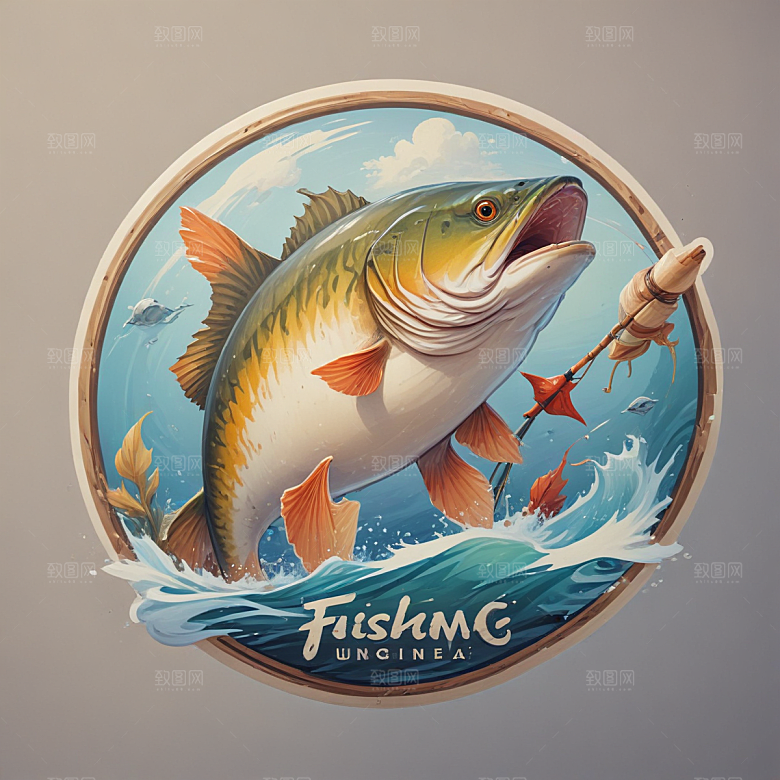 钓鱼插画卡通风格贴纸