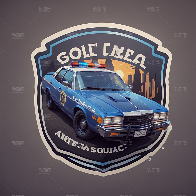 警车插画卡通风格贴纸