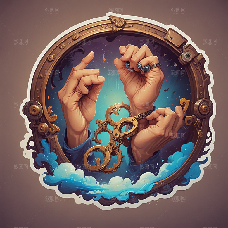 手铐插画卡通风格贴纸