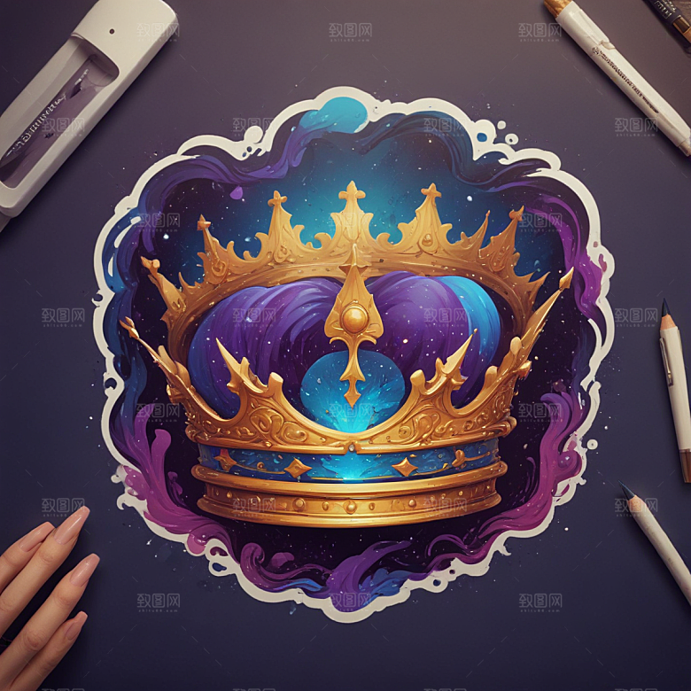皇冠插画卡通风格贴纸