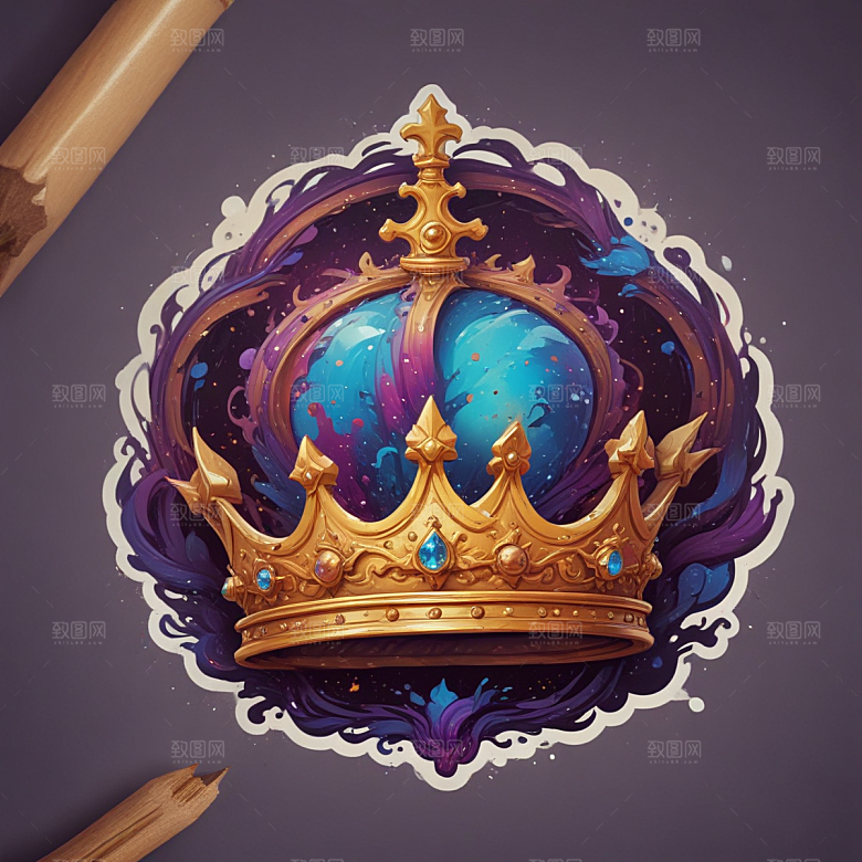 皇冠插画卡通风格贴纸
