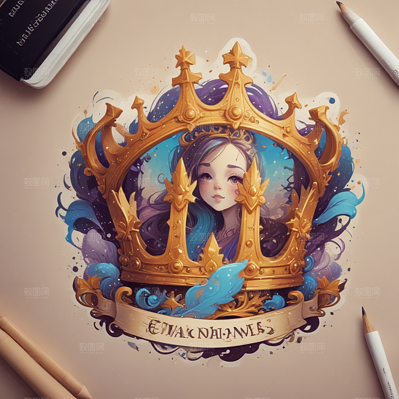 皇冠插画卡通风格贴纸