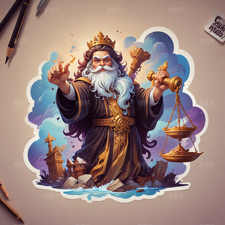 法官插画卡通风格贴纸