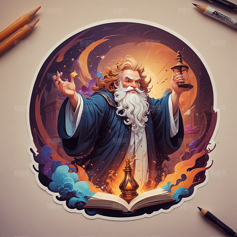 法官插画卡通风格贴纸