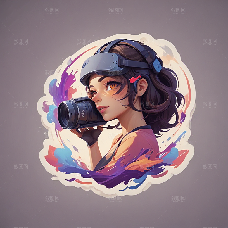 摄影师插画卡通风格贴纸