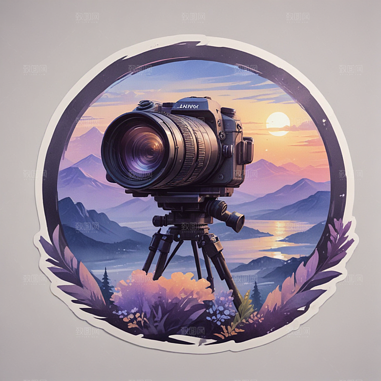摄影师插画卡通风格贴纸