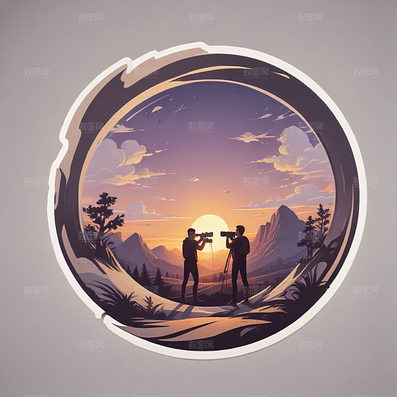 摄影师插画卡通风格贴纸