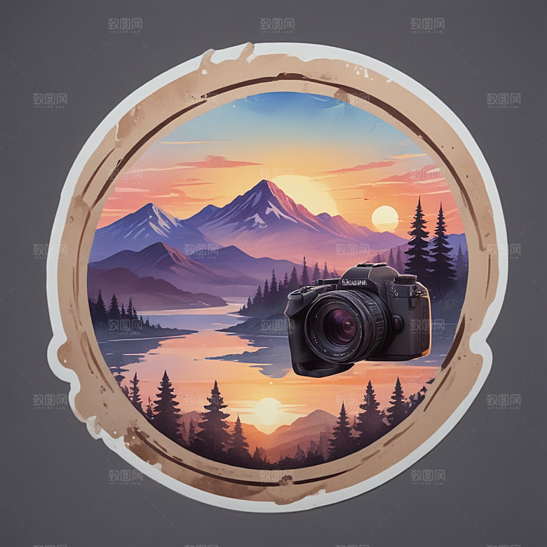 摄影师插画卡通风格贴纸