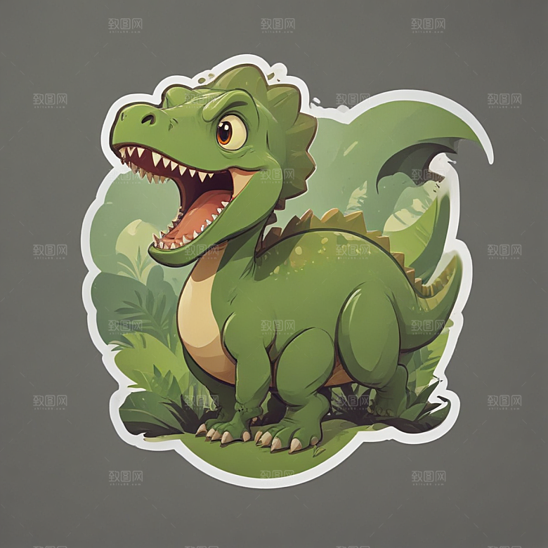 快乐恐龙插画绿色卡通恐龙图片