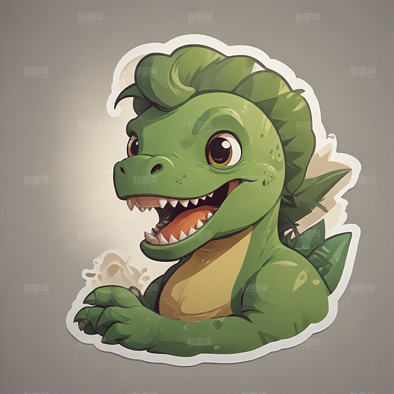 快乐恐龙插画绿色卡通恐龙图片