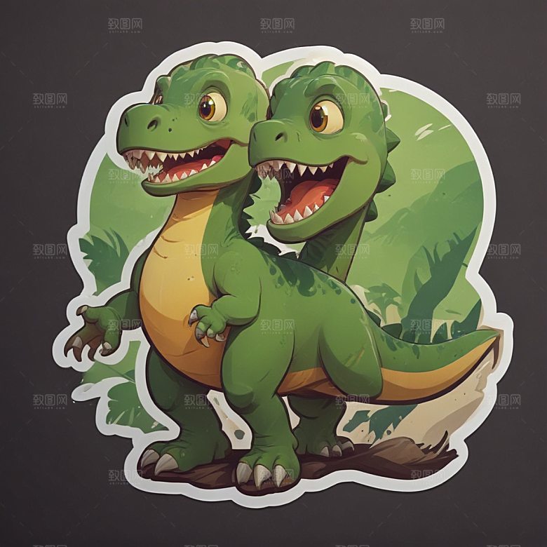 快乐恐龙插画绿色卡通恐龙图片