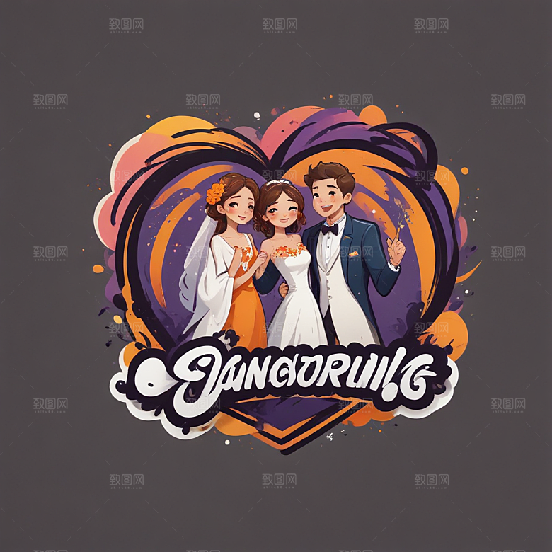 家庭婚礼温馨欢乐场景插画插画图片