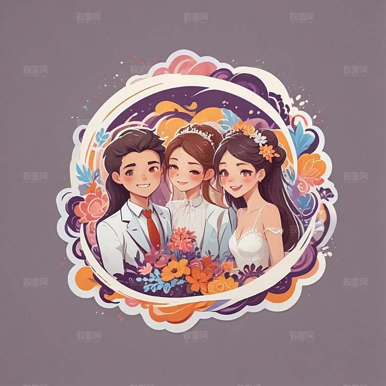 家庭婚礼温馨欢乐场景插画插画图片