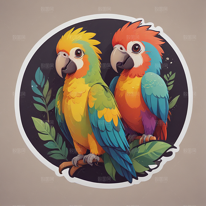 标题：色彩斑斓的鹦鹉插画图片