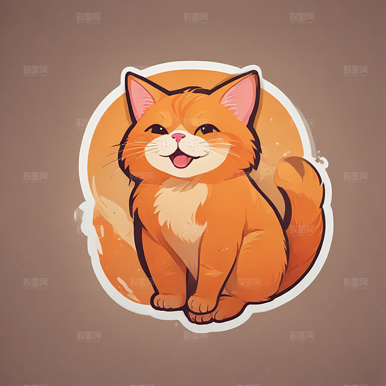 两只橙色猫咪温馨插画生活瞬间图片