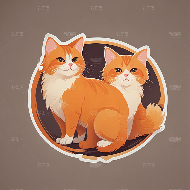 两只橙色猫咪温馨插画生活瞬间图片