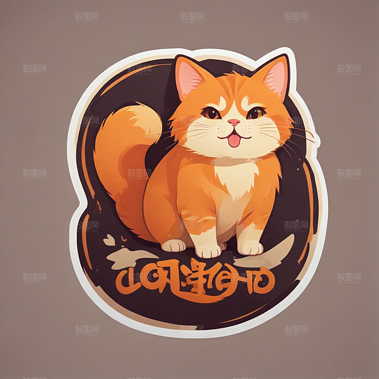 两只橙色猫咪温馨插画生活瞬间图片