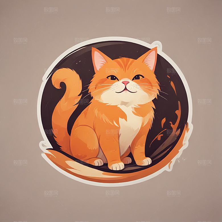 两只橙色猫咪温馨插画生活瞬间图片