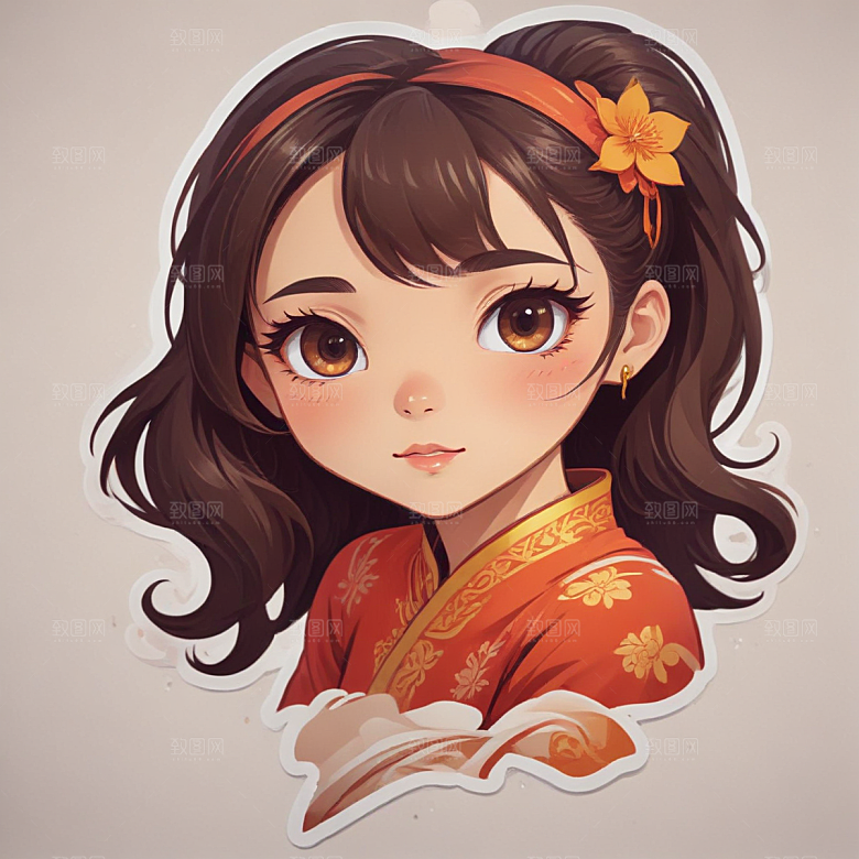 古风 美女 插画 传统服饰 可爱 少女