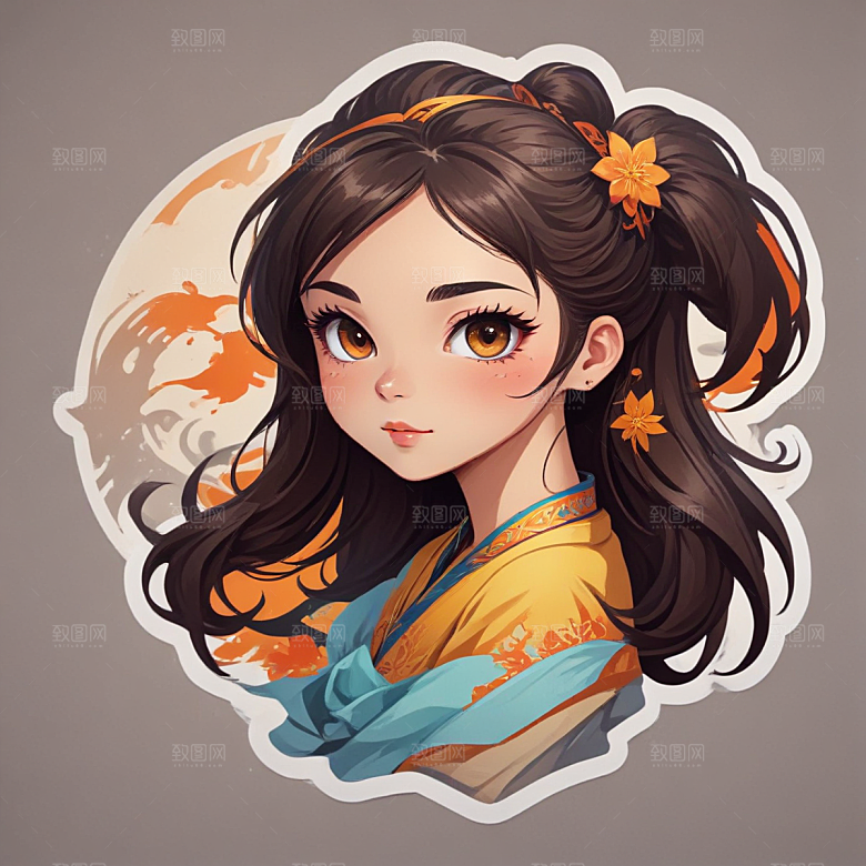 古风 美女 插画 传统服饰 可爱 少女