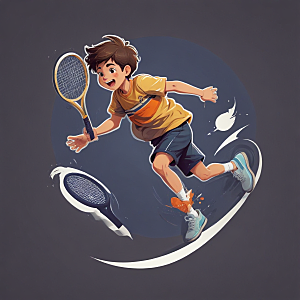 快乐网球运动跳跃击球少年选手图片