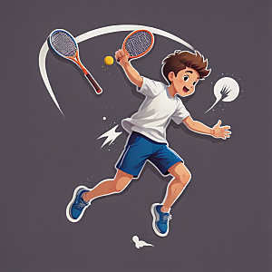 快乐网球运动跳跃击球少年选手图片