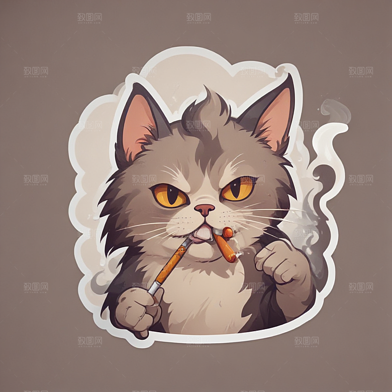 萌猫叼烟酷炫个性插画图片