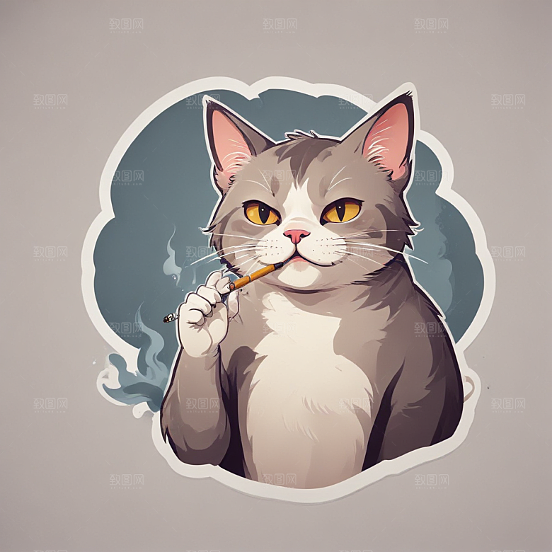 萌猫叼烟酷炫个性插画图片