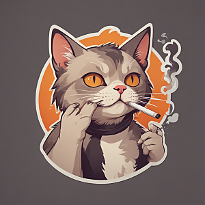 萌猫叼烟酷炫个性插画图片