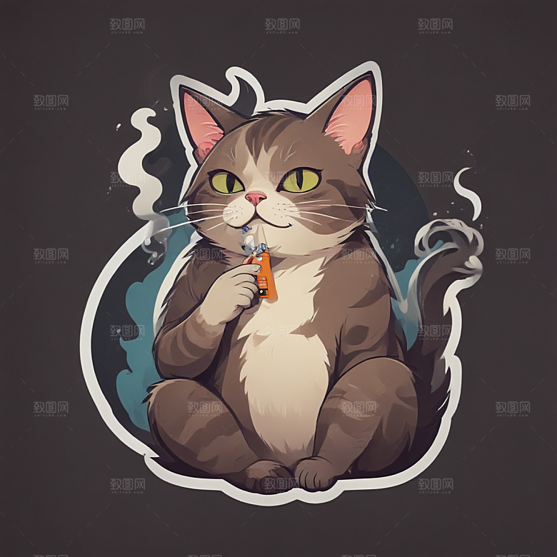 萌猫叼烟酷炫个性插画图片