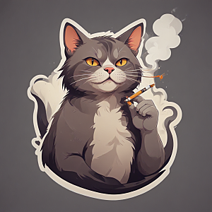 萌猫叼烟酷炫个性插画图片