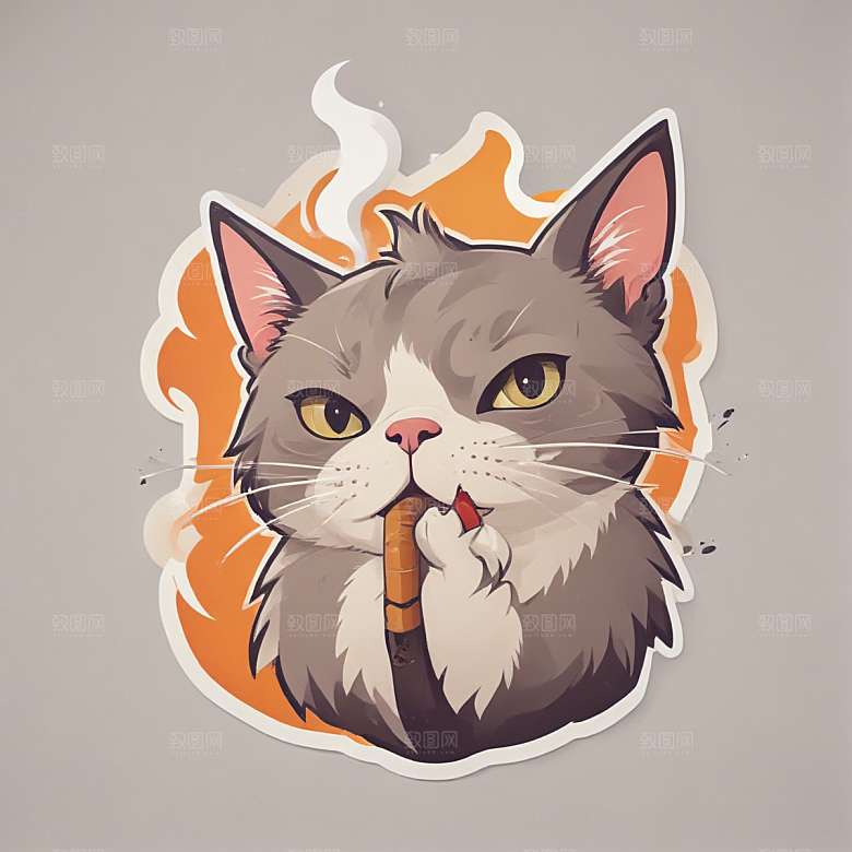 萌猫叼烟酷炫个性插画图片
