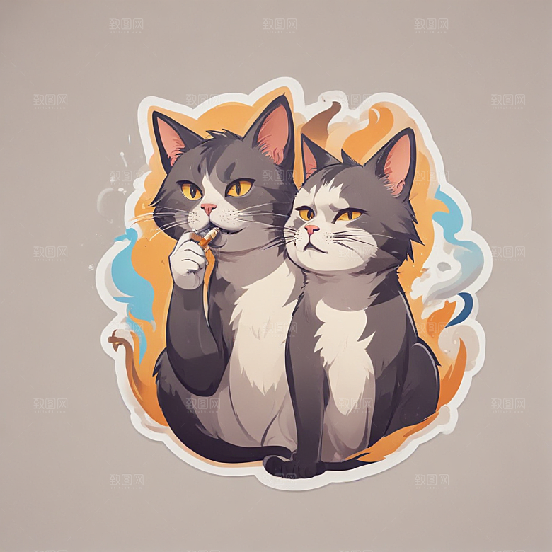 萌猫叼烟酷炫个性插画图片
