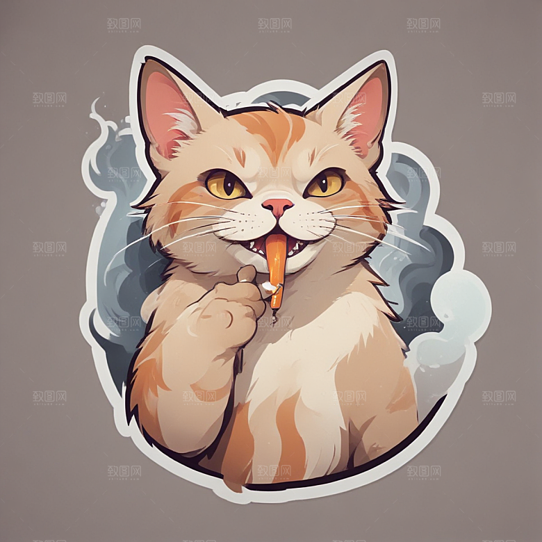 萌猫叼烟酷炫个性插画图片