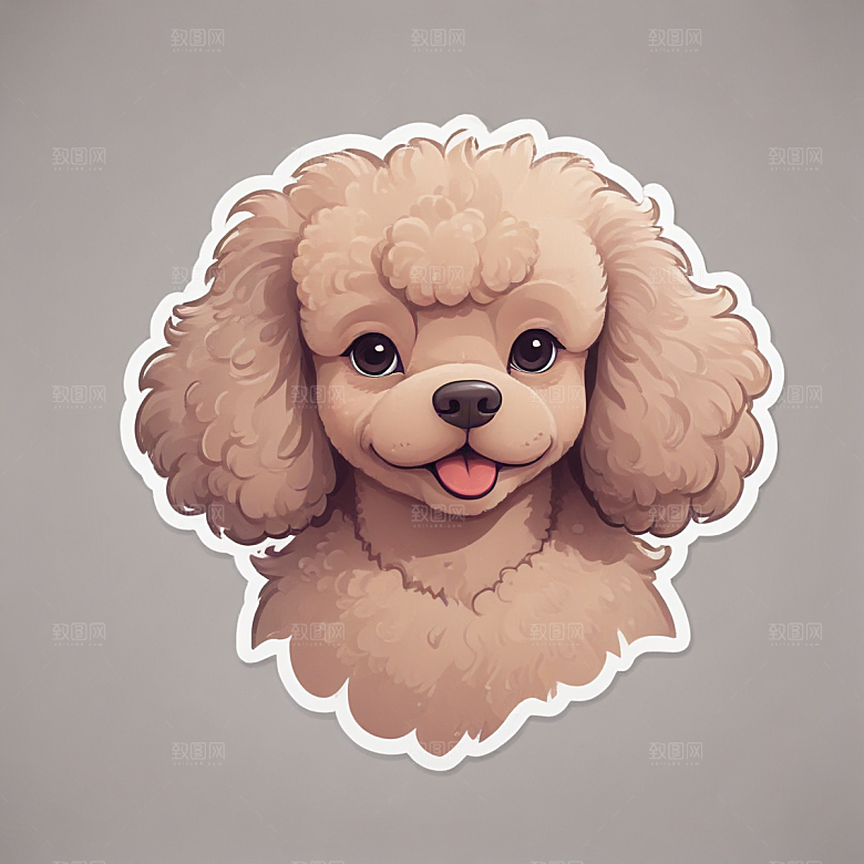 可爱插画风的微笑贵宾犬贴纸图片