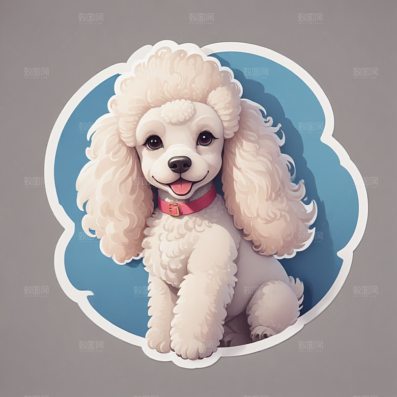 可爱插画风的微笑贵宾犬贴纸图片