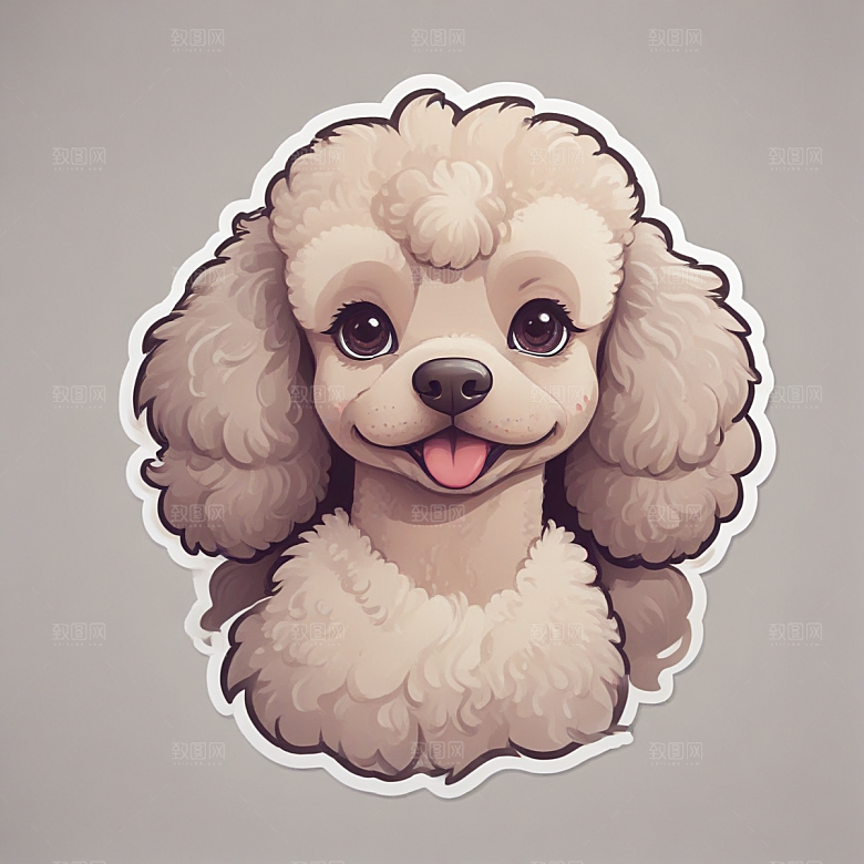 可爱插画风的微笑贵宾犬贴纸图片