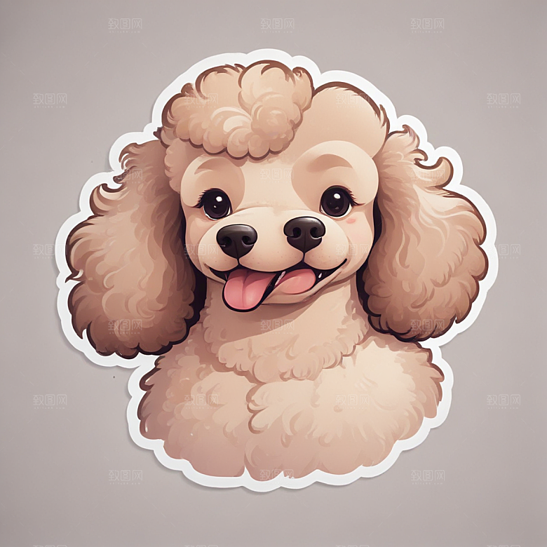 可爱插画风的微笑贵宾犬贴纸图片