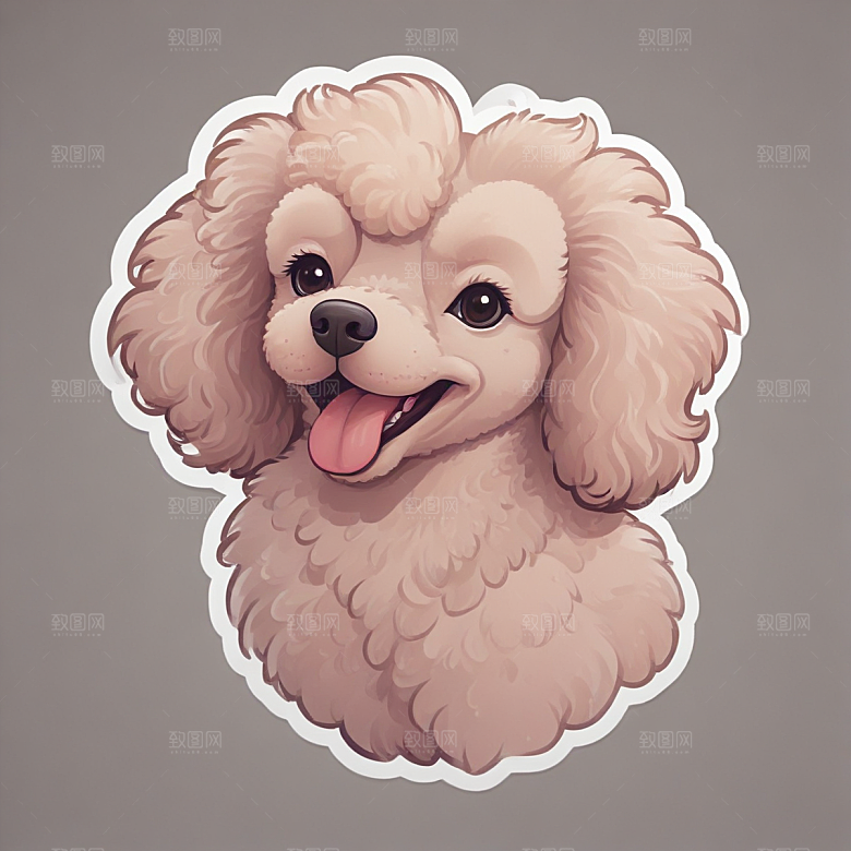 可爱插画风的微笑贵宾犬贴纸图片
